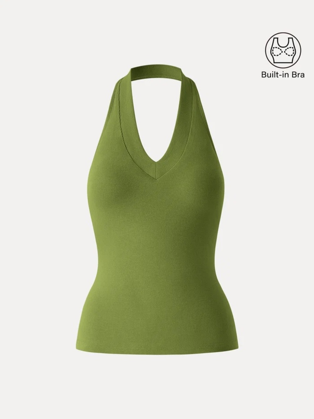 OGL Olive Halter Ribbed Tank with Built-In Bra